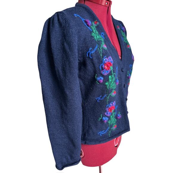 Vtg Susan‎ Bristol Medium Worsted Wool Hand Embroidered Sequin Cardigan Sweater - Picture 2 of 7